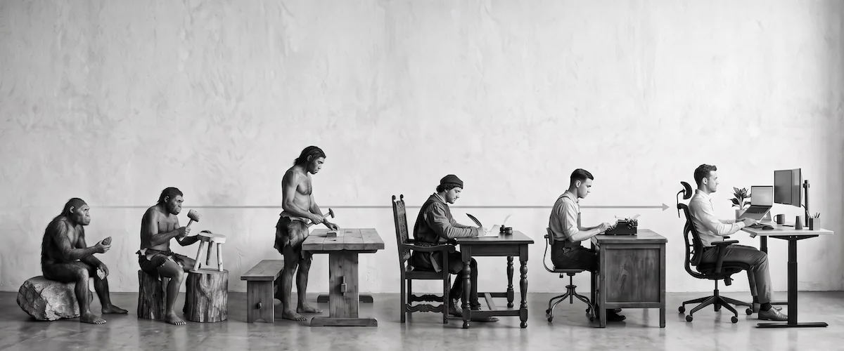 The evolution of the workspace, from the earliest tools to the modern ergonomic office